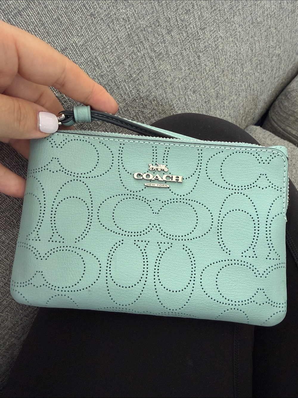 Coach Perforated Signature Wristlet in Light Blue - Picture 7 of 9